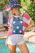 BiBi Crochet Star Patches 4th Of July Sweater Cover Up - Desert Sunday