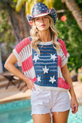 BiBi Crochet Star Patches 4th Of July Sweater Cover Up - Desert Sunday