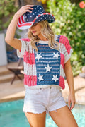 BiBi Crochet Star Patches 4th Of July Sweater Cover Up - Desert Sunday
