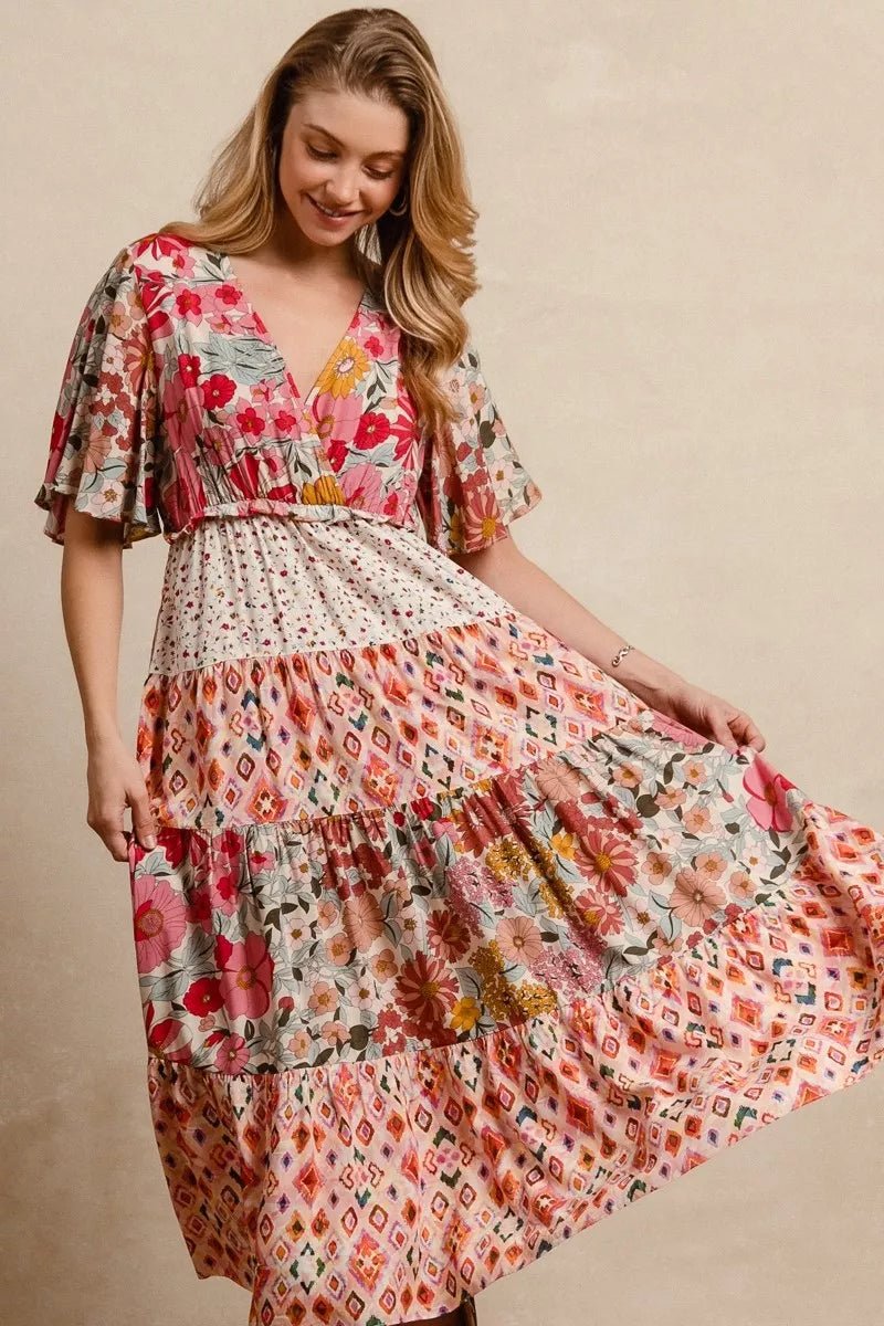 BiBi Floral Print Mix and Match Midi Dress - Desert Sunday