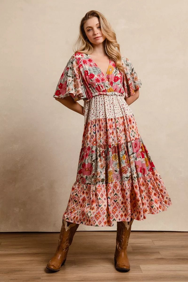BiBi Floral Print Mix and Match Midi Dress - Desert Sunday