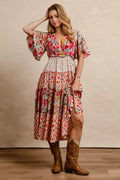 BiBi Floral Print Mix and Match Midi Dress - Desert Sunday