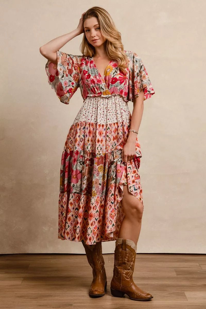 BiBi Floral Print Mix and Match Midi Dress - Desert Sunday