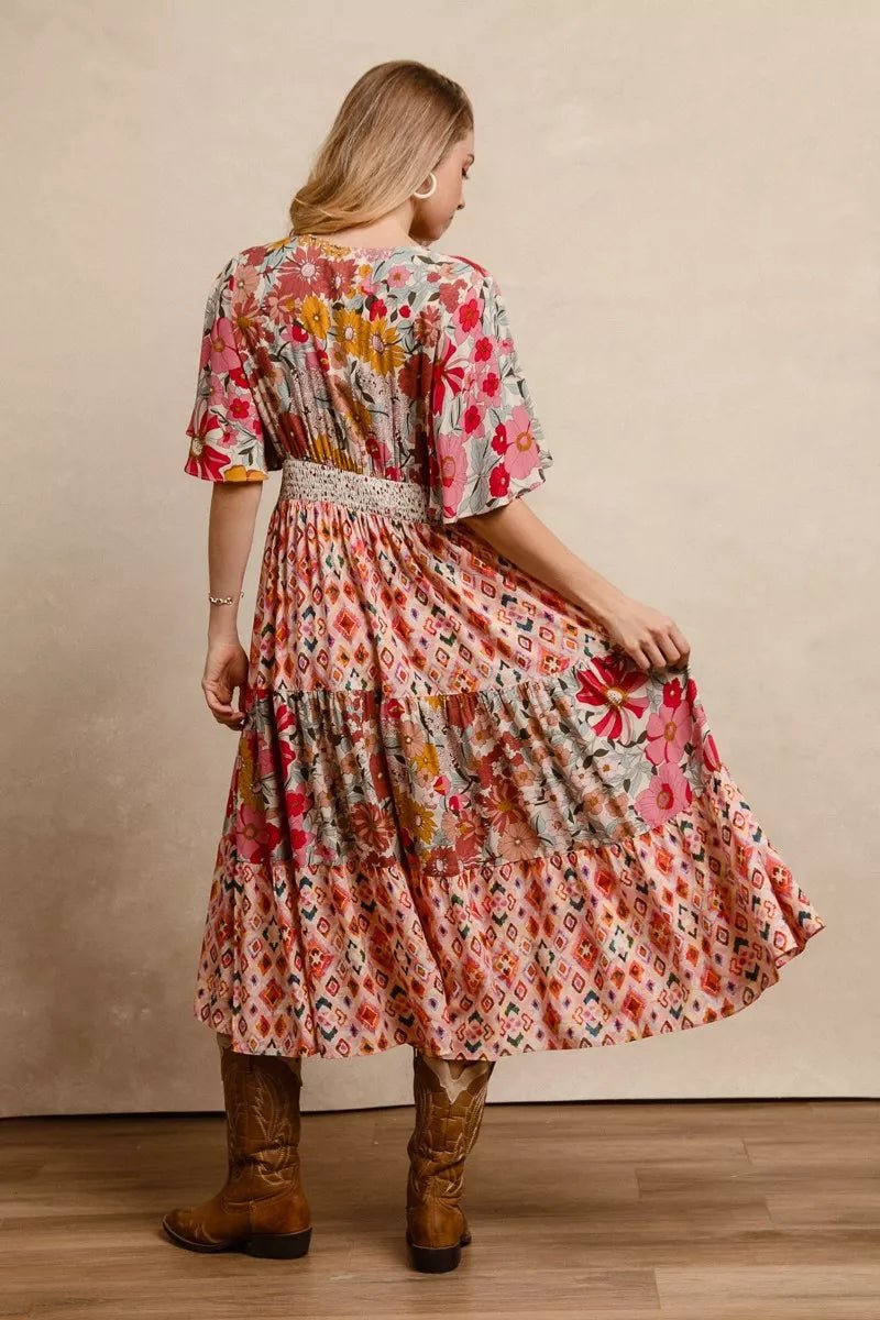 BiBi Floral Print Mix and Match Midi Dress - Desert Sunday