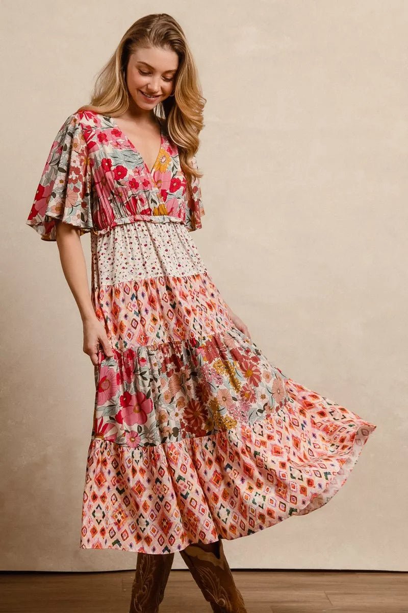 BiBi Floral Print Mix and Match Midi Dress - Desert Sunday