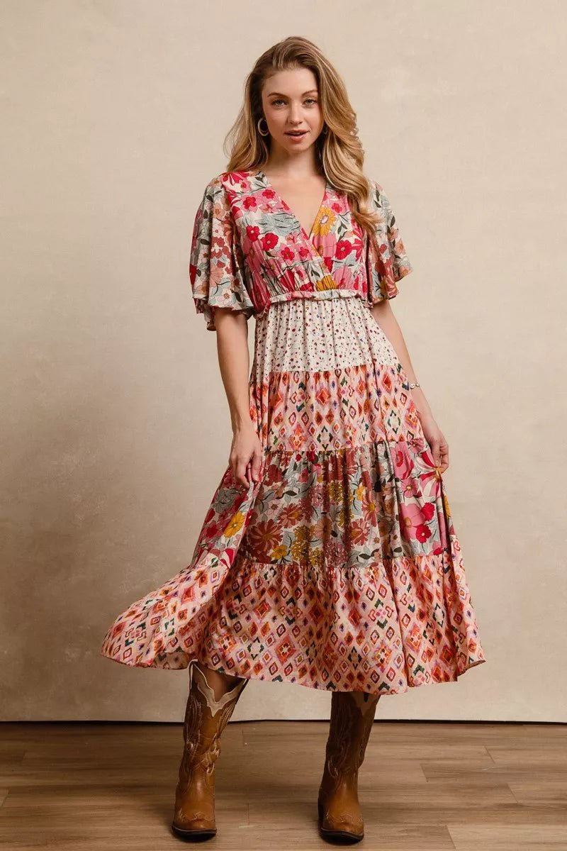 BiBi Floral Print Mix and Match Midi Dress - Desert Sunday