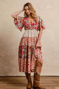 BiBi Floral Print Mix and Match Midi Dress - Desert Sunday