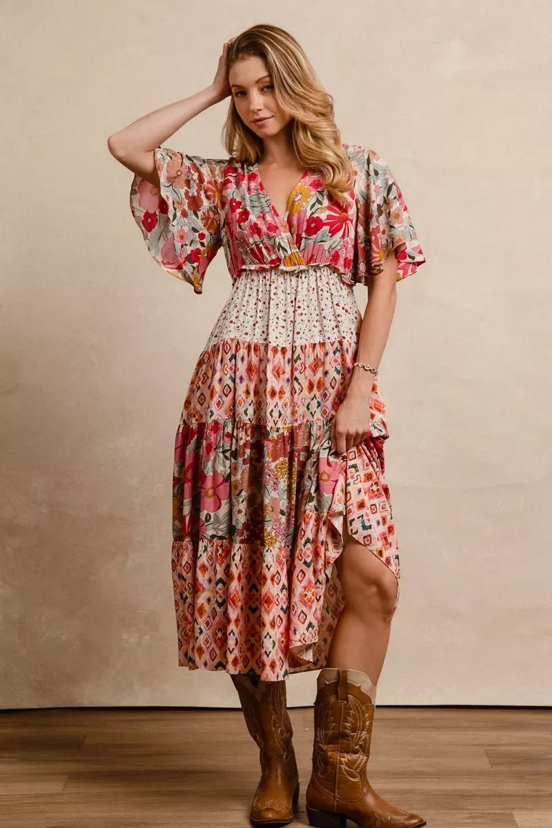 BiBi Floral Print Mix and Match Midi Dress - Desert Sunday