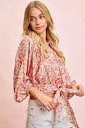 BiBi Floral Print Tie Hem Detail Crop Shirt - Desert Sunday