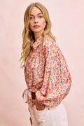 BiBi Floral Print Tie Hem Detail Crop Shirt - Desert Sunday