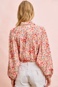 BiBi Floral Print Tie Hem Detail Crop Shirt - Desert Sunday