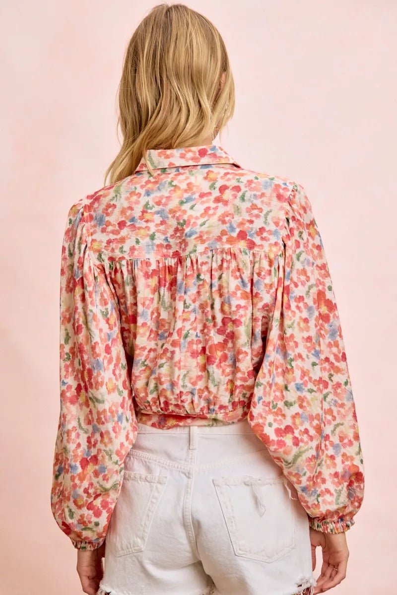 BiBi Floral Print Tie Hem Detail Crop Shirt - Desert Sunday