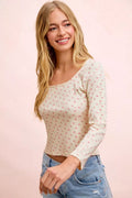 BiBi Floral Printed Spandex Jersey Long Sleeve Top - Desert Sunday
