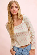 BiBi Floral Printed Spandex Jersey Long Sleeve Top - Desert Sunday