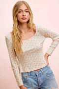 BiBi Floral Printed Spandex Jersey Long Sleeve Top - Desert Sunday