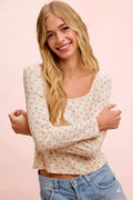 BiBi Floral Printed Spandex Jersey Long Sleeve Top - Desert Sunday