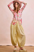 BiBi Floral Shrried Detail Button Up Mesh Cardigan Top - Desert Sunday