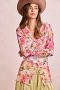 BiBi Floral Shrried Detail Button Up Mesh Cardigan Top - Desert Sunday
