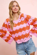 BiBi Flower Crochet Knit Top - Desert Sunday