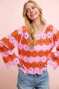 BiBi Flower Crochet Knit Top - Desert Sunday