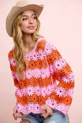 BiBi Flower Crochet Knit Top - Desert Sunday