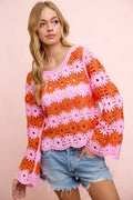BiBi Flower Crochet Knit Top - Desert Sunday