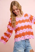 BiBi Flower Crochet Knit Top - Desert Sunday