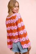 BiBi Flower Crochet Knit Top - Desert Sunday