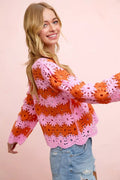 BiBi Flower Crochet Knit Top - Desert Sunday