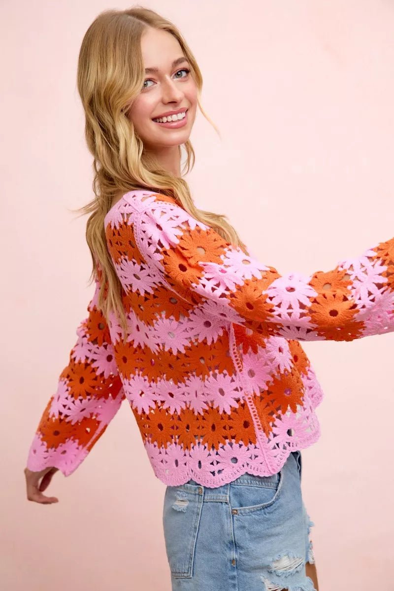 BiBi Flower Crochet Knit Top - Desert Sunday