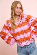 BiBi Flower Crochet Knit Top - Desert Sunday