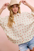 BiBi Flower Printed Short Dolman Blouse Top - Desert Sunday
