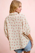 BiBi Flower Printed Short Dolman Blouse Top - Desert Sunday