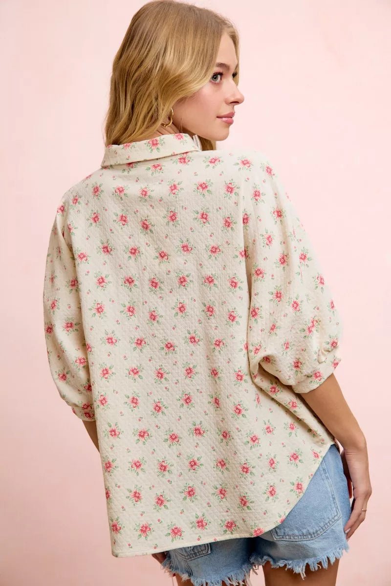 BiBi Flower Printed Short Dolman Blouse Top - Desert Sunday