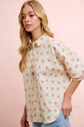 BiBi Flower Printed Short Dolman Blouse Top - Desert Sunday