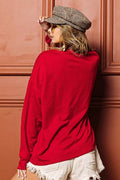 BiBi Merry Glitter Christmas Drop Shoulder Top - Desert Sunday