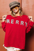 BiBi Merry Glitter Christmas Drop Shoulder Top - Desert Sunday
