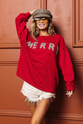 BiBi Merry Glitter Christmas Drop Shoulder Top - Desert Sunday