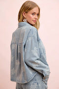 BiBi Printed Washed Denim Jacket With Pocket - Desert Sunday