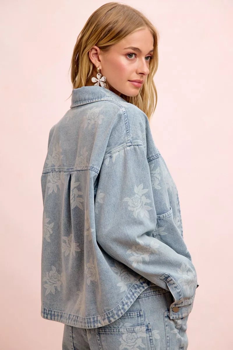 BiBi Printed Washed Denim Jacket With Pocket - Desert Sunday