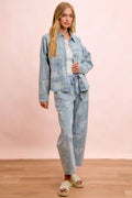 BiBi Printed Washed Denim Jacket With Pocket - Desert Sunday