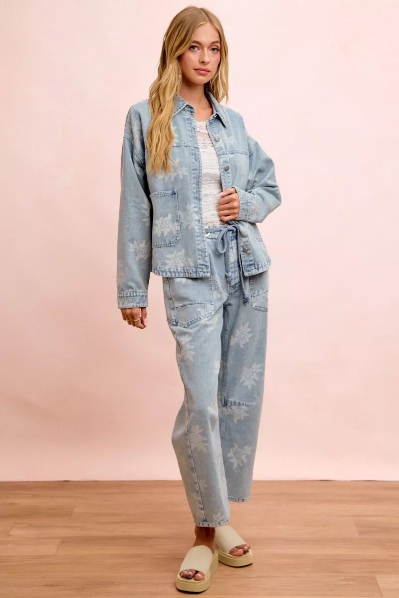 BiBi Printed Washed Denim Jacket With Pocket - Desert Sunday