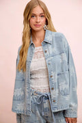 BiBi Printed Washed Denim Jacket With Pocket - Desert Sunday