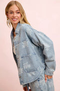 BiBi Printed Washed Denim Jacket With Pocket - Desert Sunday