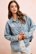 BiBi Printed Washed Denim Jacket With Pocket - Desert Sunday