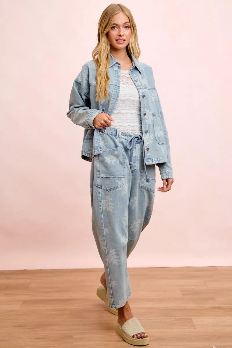 BiBi Printed Washed Denim Jacket With Pocket - Desert Sunday