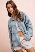 BiBi Printed Washed Denim Jacket With Pocket - Desert Sunday