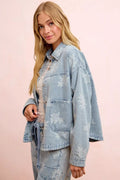 BiBi Printed Washed Denim Jacket With Pocket - Desert Sunday