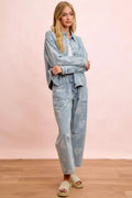 BiBi Printed Washed Denim Jacket With Pocket - Desert Sunday