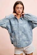 BiBi Printed Washed Denim Jacket With Pocket - Desert Sunday
